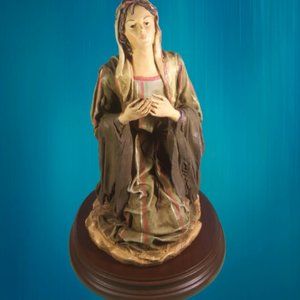 Angela Tripi Biblical woman Figurine Vintage on wood base Flaws
